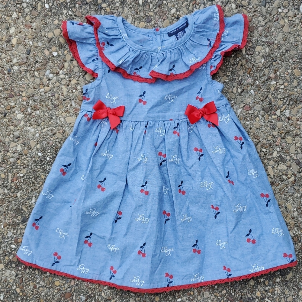 Tommy Hilfiger Blue Red Ruffle Cherry Dress 24mos